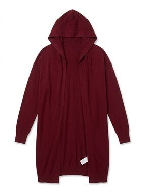 Women Hooded Open-Front Cardigan Sweater - Burgundy